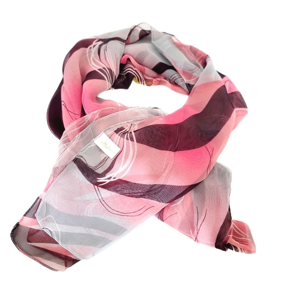 Ladies Scarf Fuchsia White Swirls Sheer - Picture 1 of 2